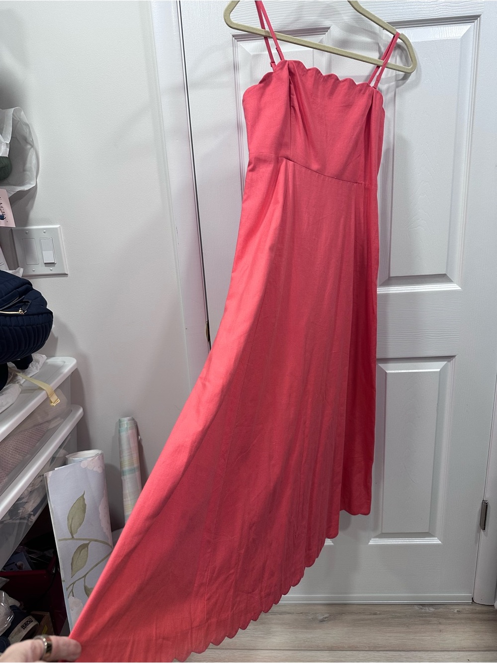 GAP Coral Pink Scallop-Hem Maxi Slip Dress
